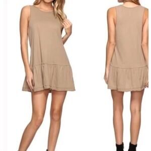 Free People Brittany Tunic Dress Peplum Tank •XS• Cotton Warm Stone Brown Tan